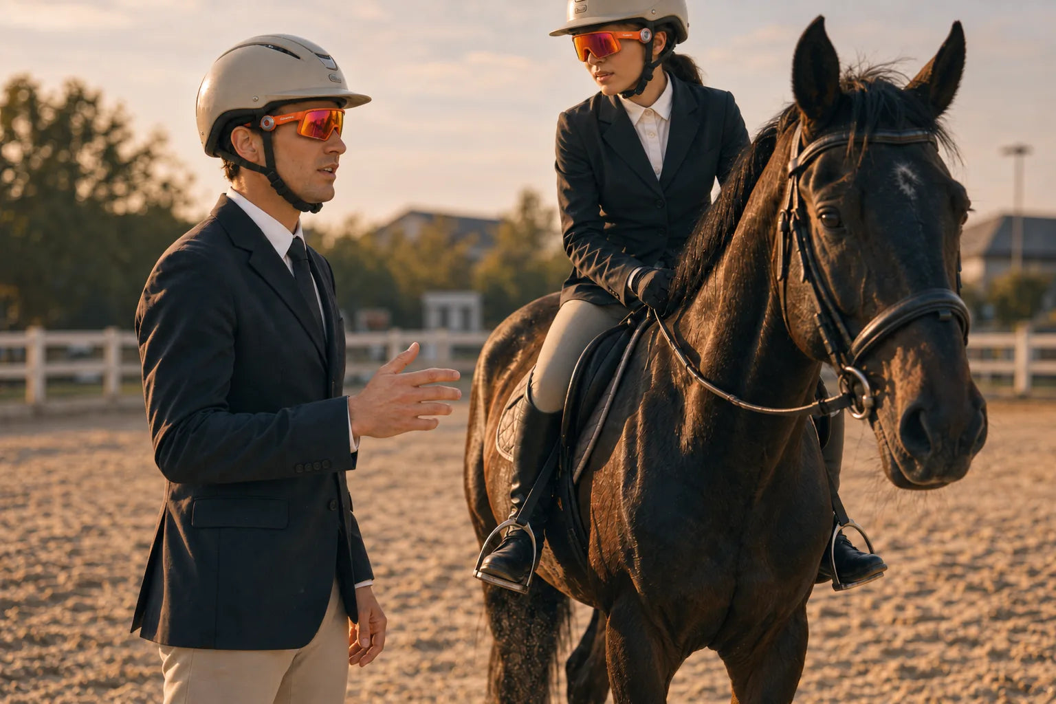 Coaching a rider in the arena